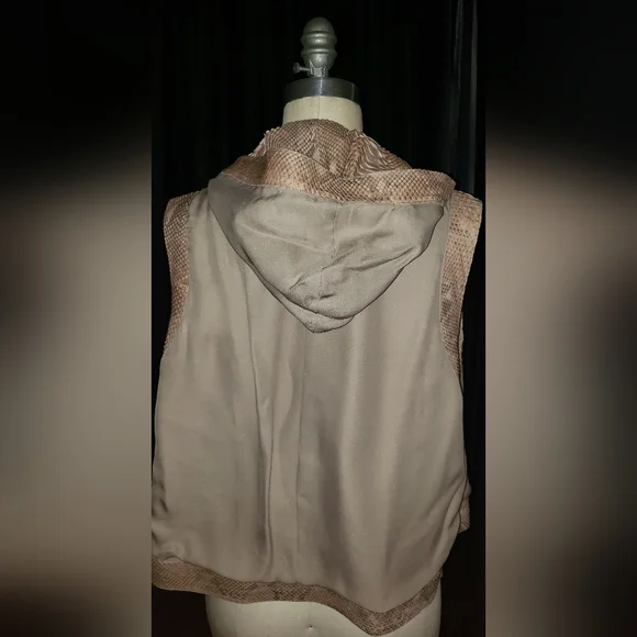 John Anthony genuine python snakeskin reptile neutral tan browns hoodie vest L - Picture 14 of 15